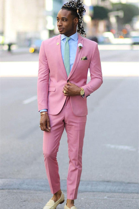 Classy Pink Two Pieces Notched Lapel Prom Outfits for Men