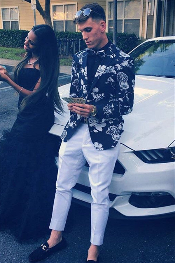 Classy Printed Two Piece Notch Lapel Prom Suit for Men