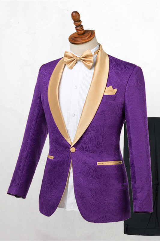 Classy Purple One Button Gold Lapel Wedding Men Suit Online
