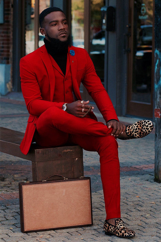 Classy Red Designer Bespoke Men's Prom Suits with Notched Lapel-Ballbella
