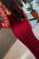 Classy Red Sweetheart Long Sleeve Prom Dress Mermaid Sheath Lace With Zipper-Ballbella