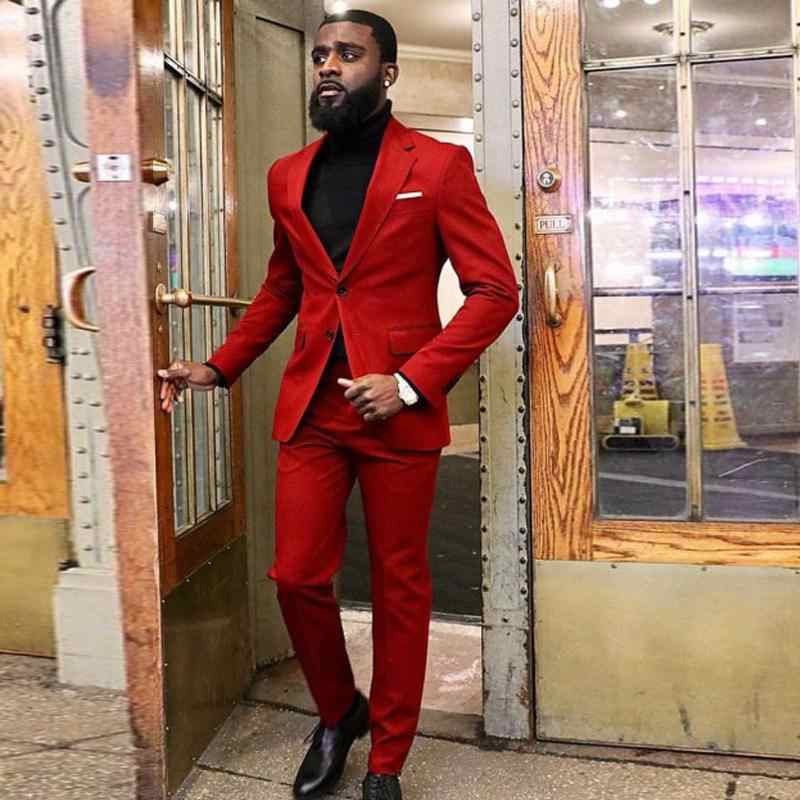 Classy Red Two Piece Slim Fit Prom Men Suit-Ballbella
