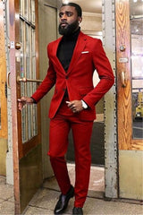 Classy Red Two Piece Slim Fit Prom Men Suit