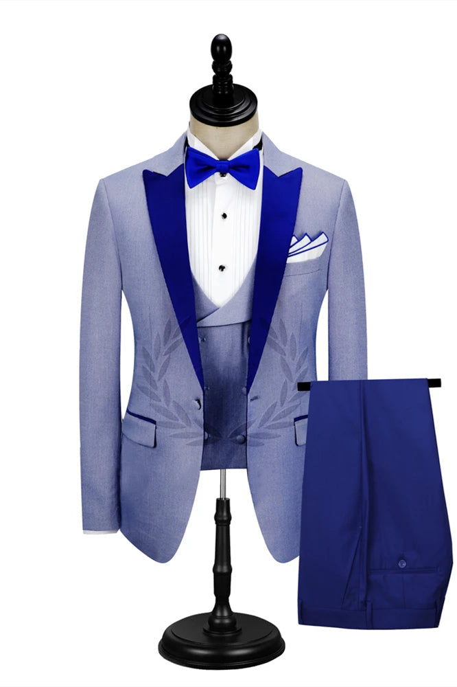 Classy Royal Blue Peak Lapel Men's Formal Suit