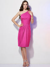Classy Sleeveless One Shoulders Beading Short Chiffon Bridesmaid Dresses-Ballbella