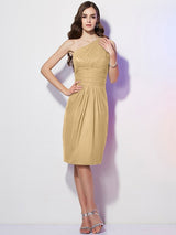 Classy Sleeveless One Shoulders Beading Short Chiffon Bridesmaid Dresses-Ballbella