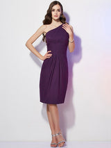 Classy Sleeveless One Shoulders Beading Short Chiffon Bridesmaid Dresses-Ballbella