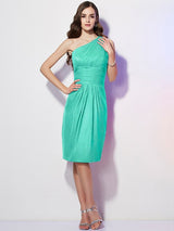Classy Sleeveless One Shoulders Beading Short Chiffon Bridesmaid Dresses-Ballbella