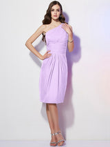 Classy Sleeveless One Shoulders Beading Short Chiffon Bridesmaid Dresses-Ballbella