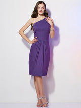 Classy Sleeveless One Shoulders Beading Short Chiffon Bridesmaid Dresses-Ballbella