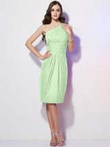 Classy Sleeveless One Shoulders Beading Short Chiffon Bridesmaid Dresses-Ballbella
