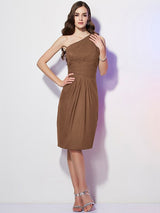 Classy Sleeveless One Shoulders Beading Short Chiffon Bridesmaid Dresses-Ballbella