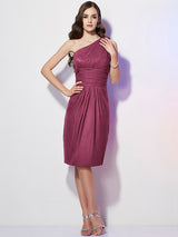 Classy Sleeveless One Shoulders Beading Short Chiffon Bridesmaid Dresses-Ballbella