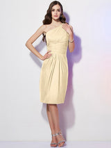 Classy Sleeveless One Shoulders Beading Short Chiffon Bridesmaid Dresses-Ballbella
