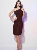 Classy Sleeveless One Shoulders Beading Short Chiffon Bridesmaid Dresses-Ballbella