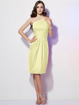 Classy Sleeveless One Shoulders Beading Short Chiffon Bridesmaid Dresses-Ballbella