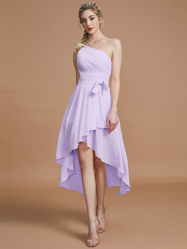 asymmetrical chiffon bridesmaid dresses Navy Blue 2026 Flormiss Bridesmaid Dress A-Line High-Low V-neck Short Sleeves