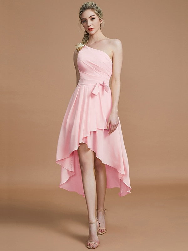Classy Sleeveless One Shoulders Layers Asymmetrical Chiffon Bridesmaid Dresses-Ballbella