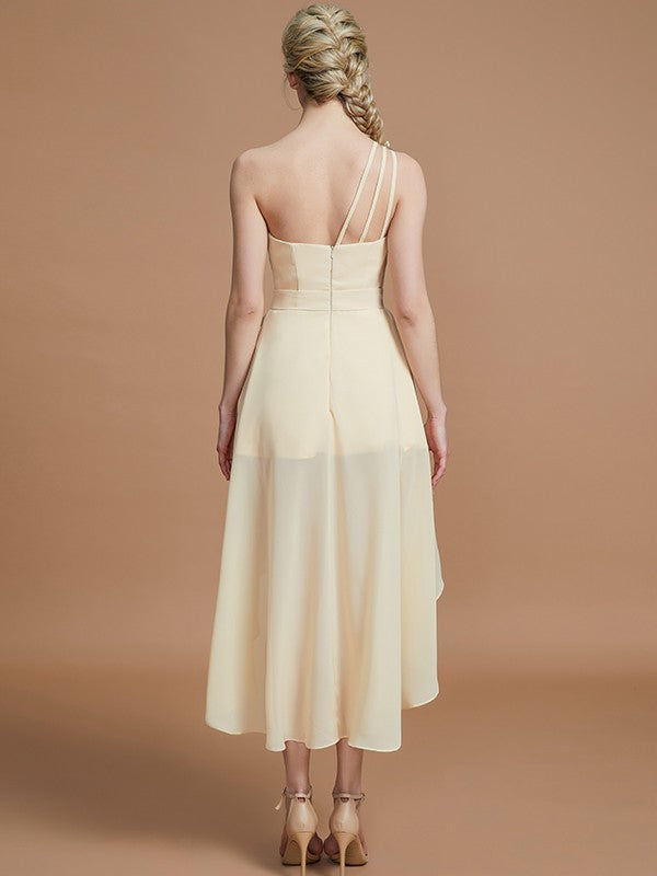 Classy Sleeveless One Shoulders Layers Asymmetrical Chiffon Bridesmaid Dresses-Ballbella