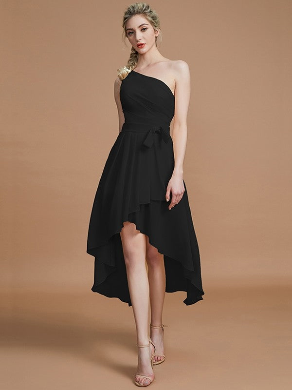 Classy Sleeveless One Shoulders Layers Asymmetrical Chiffon Bridesmaid Dresses-Ballbella