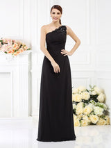 Classy Sleeveless One Shoulders Long Satin Bridesmaid Dresses-Ballbella