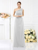 Charming One Shoulder Sleeveless Long Satin Bridesmaid Dresses