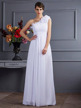 Classy Sleeveless One Shoulders Pleats Applique Long Chiffon Dresses-Ballbella