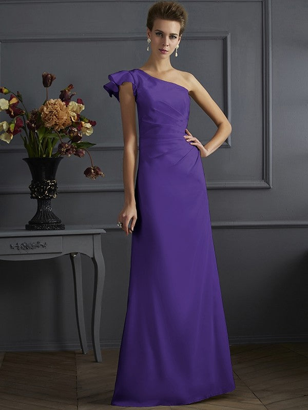 Classy Sleeveless One Shoulders Pleats Long Bridesmaid Dresses-Ballbella
