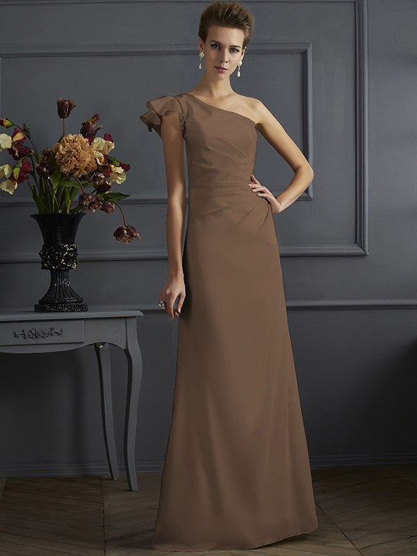 Classy Sleeveless One Shoulders Pleats Long Bridesmaid Dresses-Ballbella
