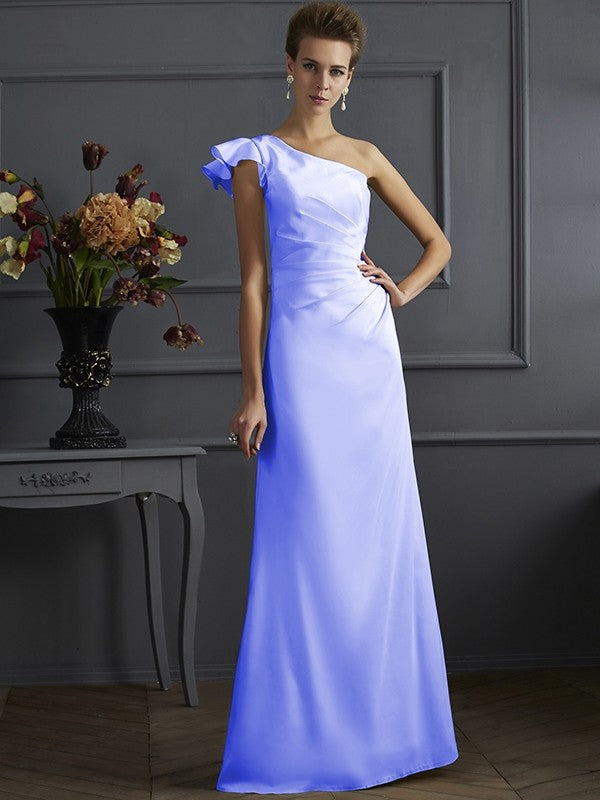 Charming One Shoulder Sleeveless Pleats Long Elastic Woven Satin Bridesmaid Dresses