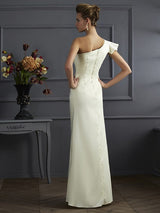 Charming One Shoulder Sleeveless Pleats Long Elastic Woven Satin Bridesmaid Dresses