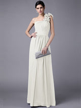 Classy Sleeveless One Shoulders Pleats Long Chiffon Bridesmaid Dresses-Ballbella