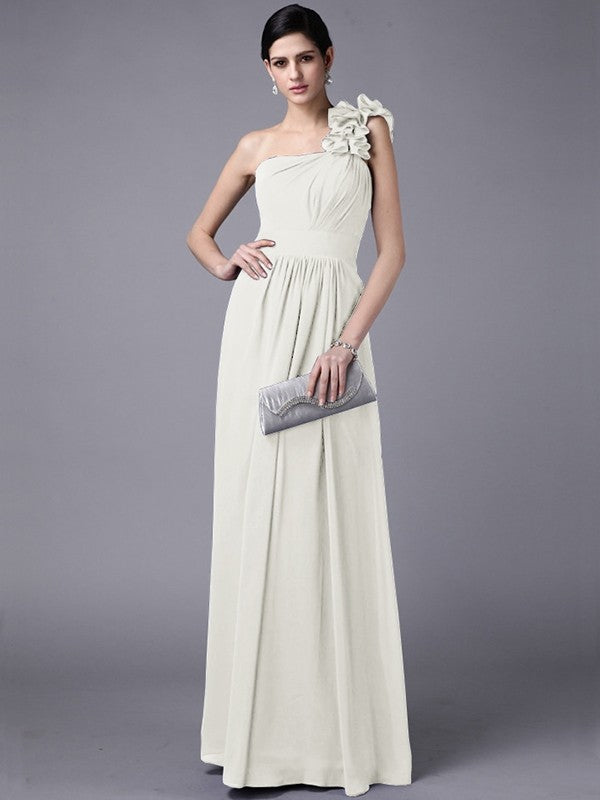 Classy Sleeveless One Shoulders Pleats Long Chiffon Bridesmaid Dresses-Ballbella