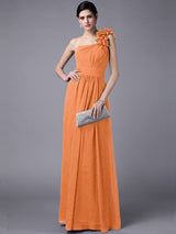 Classy Sleeveless One Shoulders Pleats Long Chiffon Bridesmaid Dresses-Ballbella