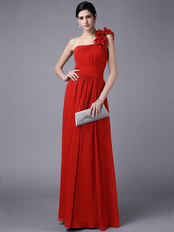 Classy Sleeveless One Shoulders Pleats Long Chiffon Bridesmaid Dresses-Ballbella