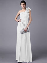 Classy Sleeveless One Shoulders Pleats Long Chiffon Bridesmaid Dresses-Ballbella