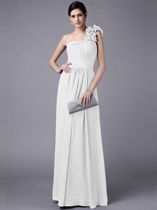 Classy Sleeveless One Shoulders Pleats Long Chiffon Bridesmaid Dresses-Ballbella