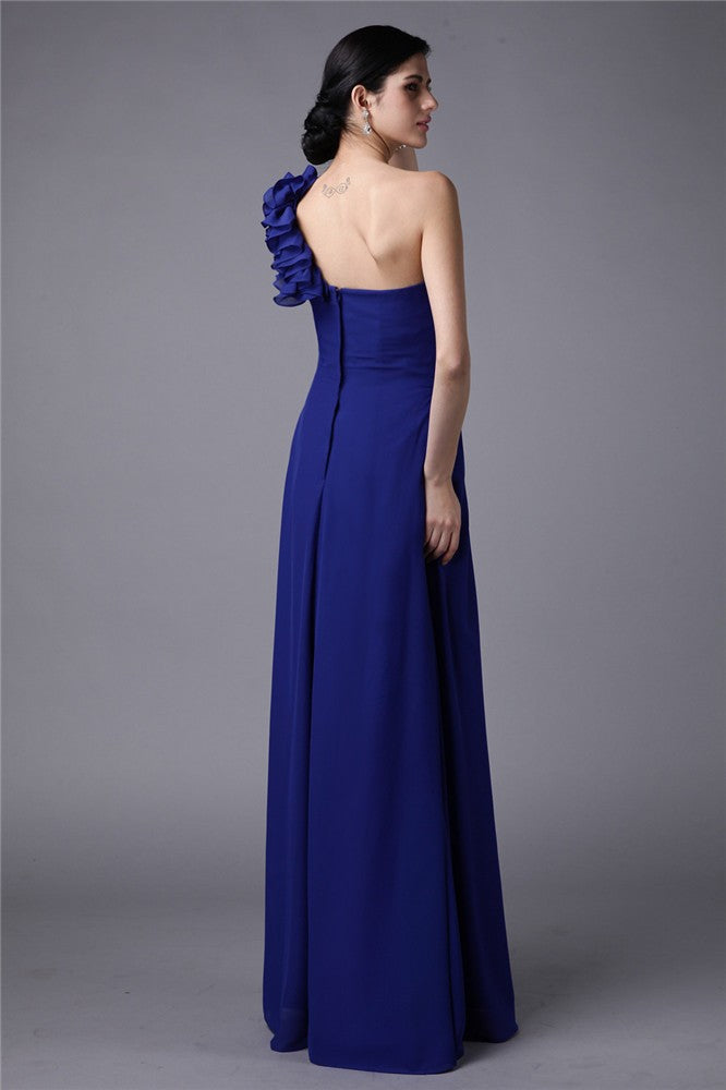 Classy Sleeveless One Shoulders Pleats Long Chiffon Bridesmaid Dresses-Ballbella