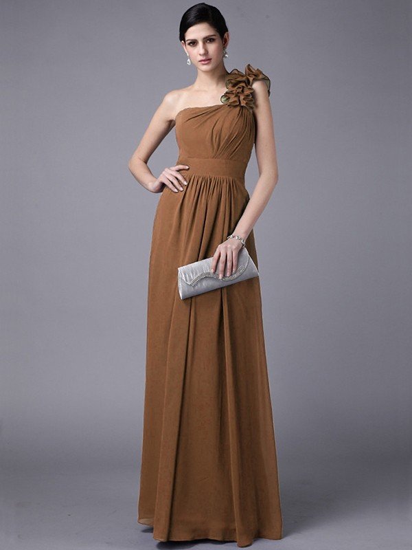 Classy Sleeveless One Shoulders Pleats Long Chiffon Bridesmaid Dresses-Ballbella