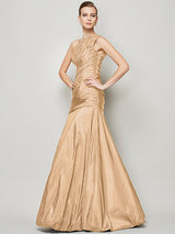 Classy Sleeveless One Shoulders Pleats Long Taffeta Bridesmaid Dresses-Ballbella