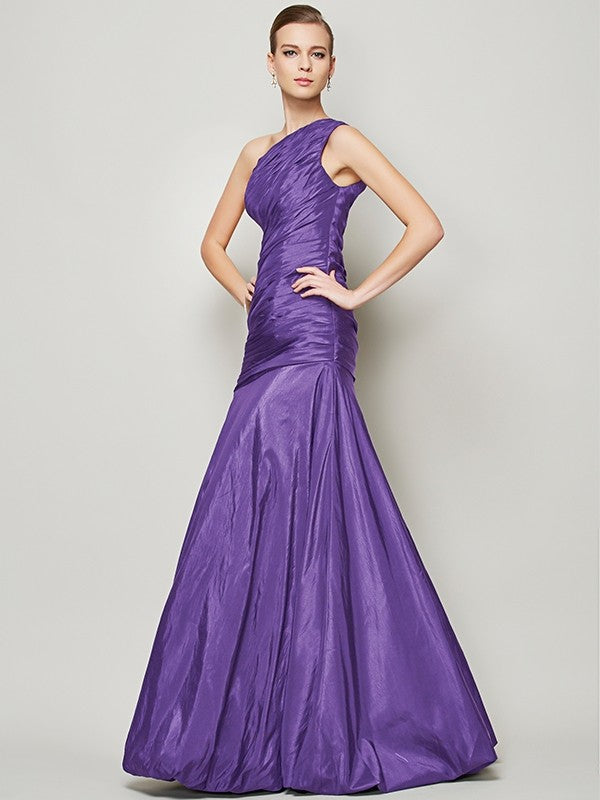 taffeta bridesmaid dresses Classy Sleeveless One Shoulders Pleats Long Taffeta Bridesmaid Dresses – Ballbella
