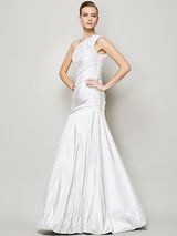 Classy Sleeveless One Shoulders Pleats Long Taffeta Bridesmaid Dresses-Ballbella