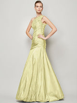 Classy Sleeveless One Shoulders Pleats Long Taffeta Bridesmaid Dresses-Ballbella