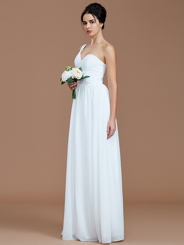 Classy Sleeveless One Shoulders Ruched Chiffon Bridesmaid Dresses-Ballbella