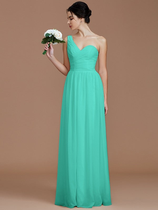 A-Line Charming One Shoulder Sleeveless Ruched Chiffon Bridesmaid Dresses