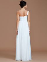 A-Line Charming One Shoulder Sleeveless Ruched Chiffon Bridesmaid Dresses