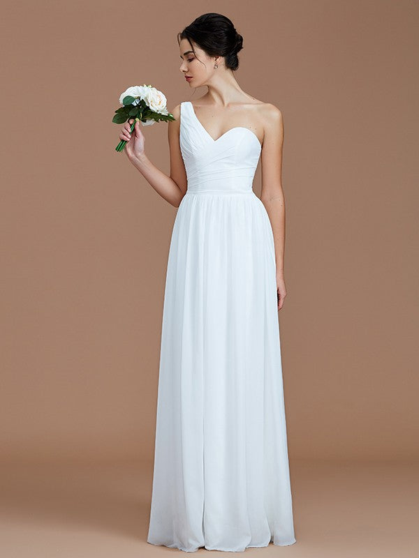 Classy Sleeveless One Shoulders Ruched Chiffon Bridesmaid Dresses