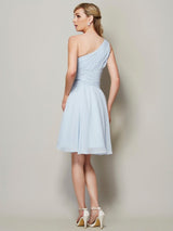 Classy Sleeveless One Shoulders Ruched Short Chiffon Bridesmaid Dresses-Ballbella