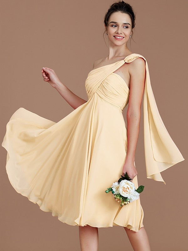 Classy Sleeveless One Shoulders Ruched Short/Mini Chiffon Bridesmaid Dresses-Ballbella