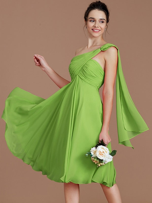 Classy Sleeveless One Shoulders Ruched Short/Mini Chiffon Bridesmaid Dresses-Ballbella